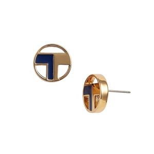 Tory Burch Theresa T Stud Earrings Navy Gold